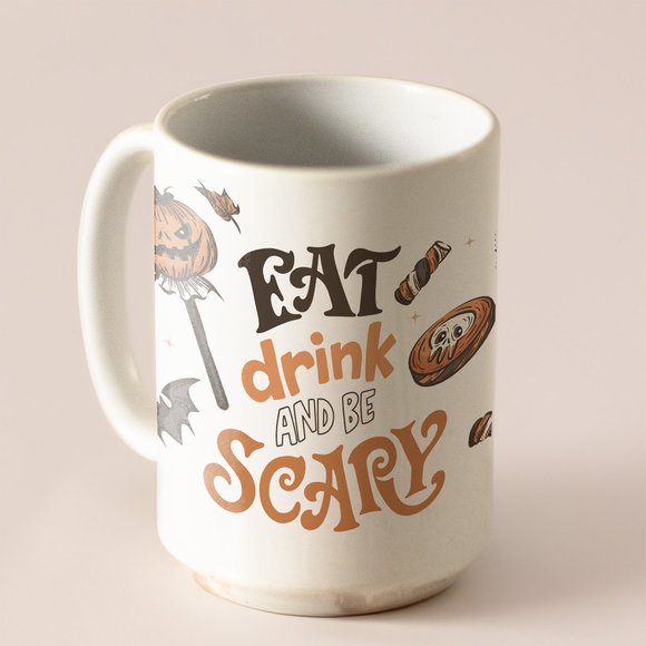 Eat, Drink, and be Scary Coffee Mug. Halloween Coffee Cup. 15oz Ceramic Mug - Picture 5 of 5